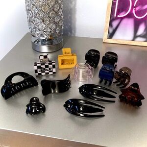 13 Piece Hair Claw Clip Bundle Small Sizes Square Matte Black Mustard